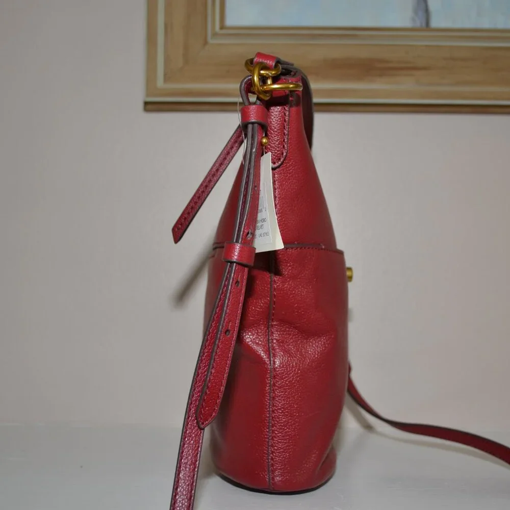 Fossil Talulla Red Velvet Brandy Leather NWT $230 Crossbody Hobo Bag